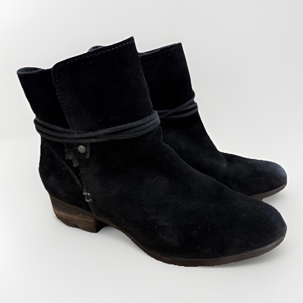 Sorel Farah Black Suede Ankle Boots Women Size 9 Tie Tassel Boho Booties